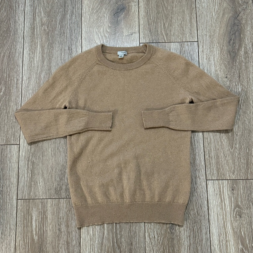Halogen Camel Tan Crewneck 100% Cashmere Sweater Size SP